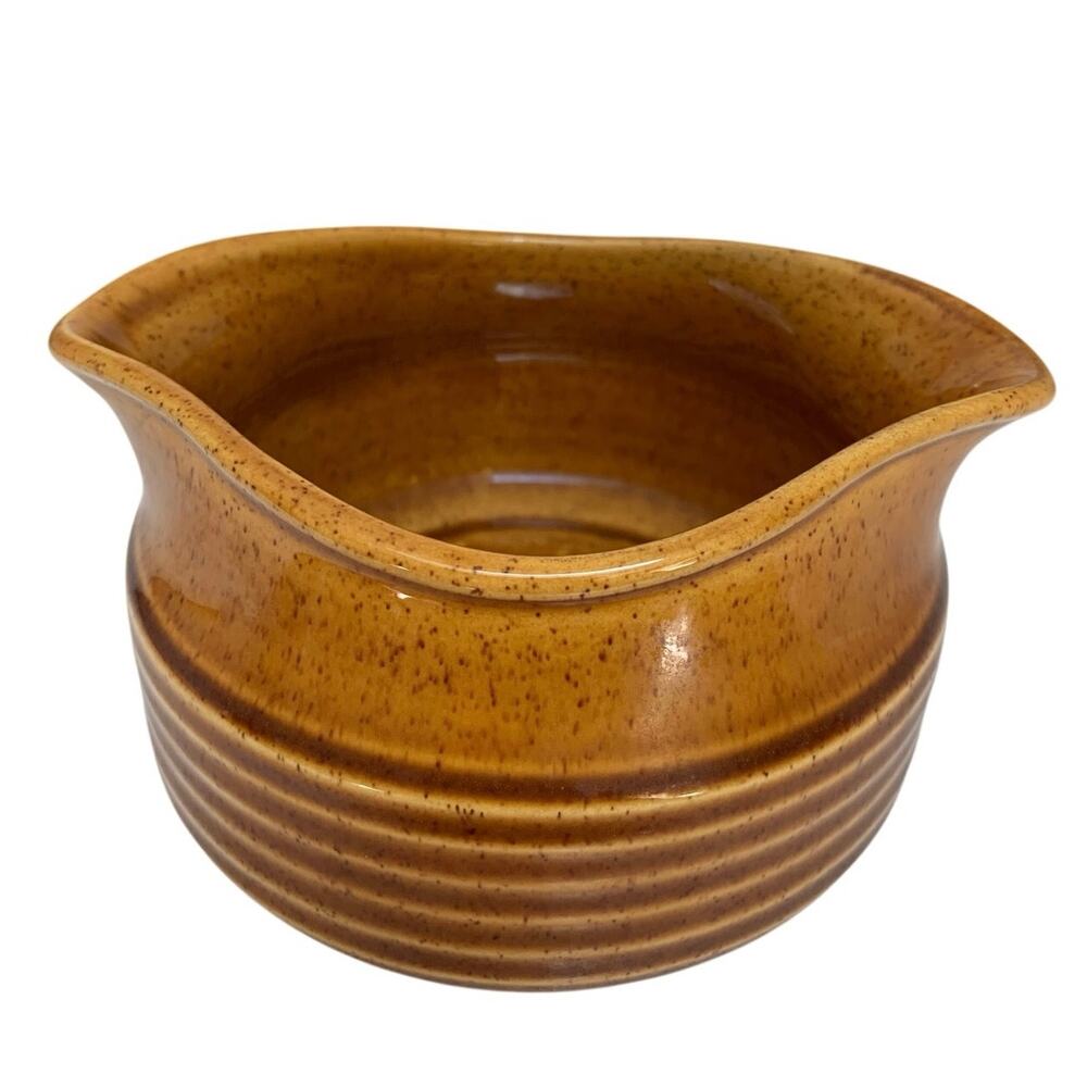 Vintage Sierra  Stoneware Gravy Boat Harvest Gold Ribbed Double Spout Sheffield
